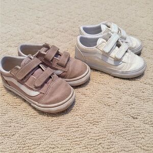 Vans Girls toddler size 8 Velcro sneakers white sparkles and taupe